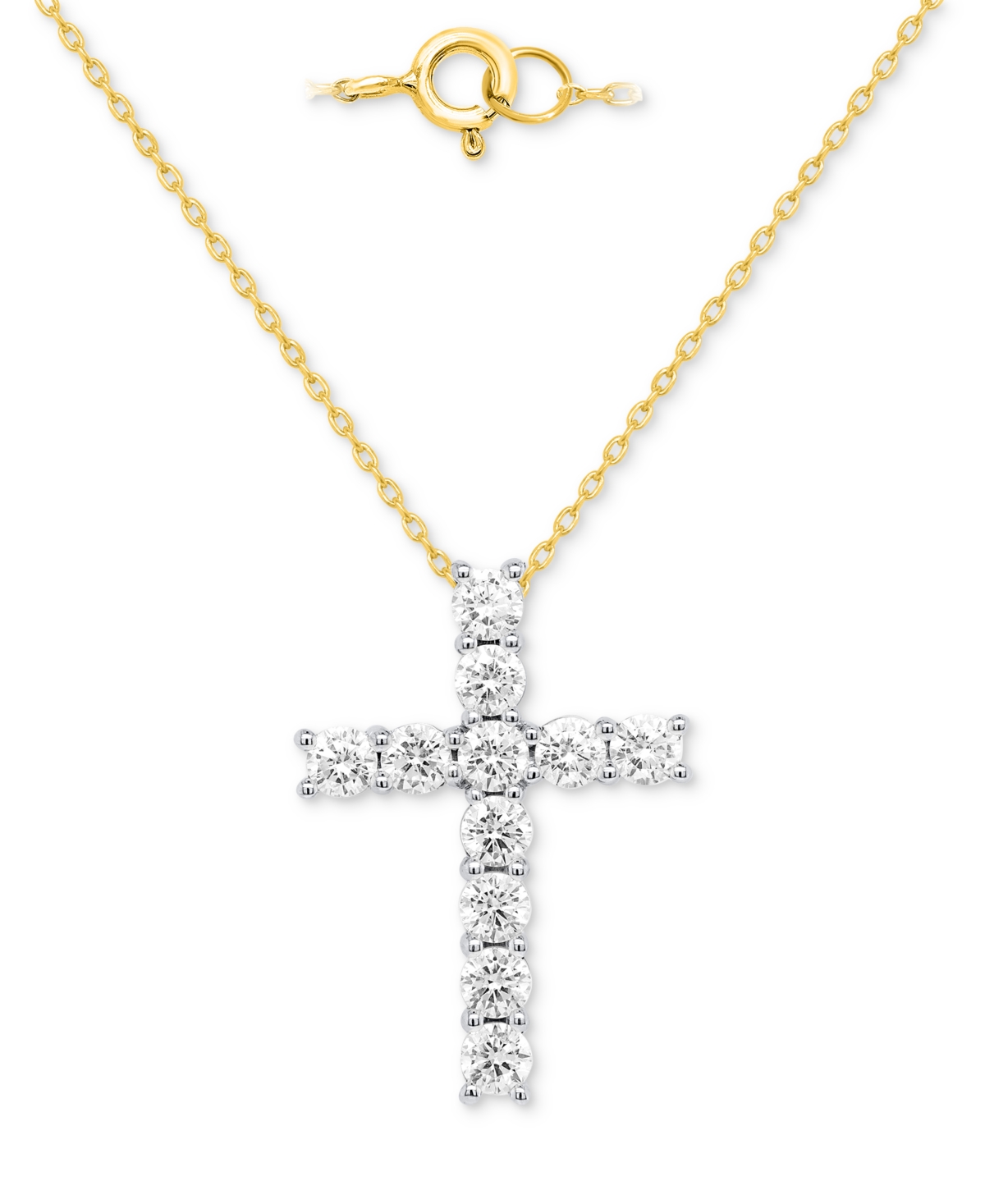 Forever Grown Diamonds Lab Grown Diamond Cross 18" Pendant Necklace (1 Ct. T.w.) In Sterling Silver Or 14k Gold-plated Ster In Gold-plated Sterling Silver