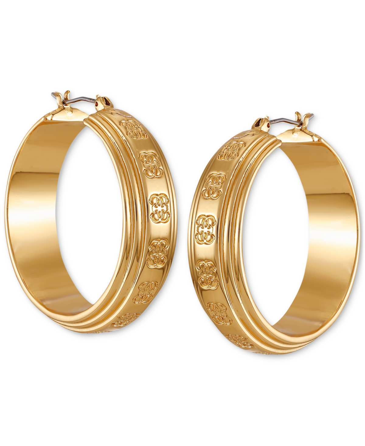 Gold-Tone Medium Textured Logo Hoop Earrings, 2" - Gold