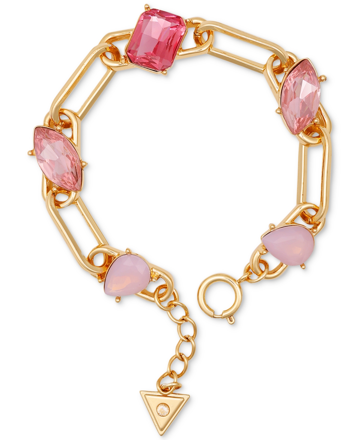 Guess Gold-tone Mixed Stone Paperclip Chain Link Bracelet In Gold