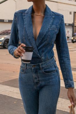Women's Medium Wash Dominica Structured Denim Bodysuit
