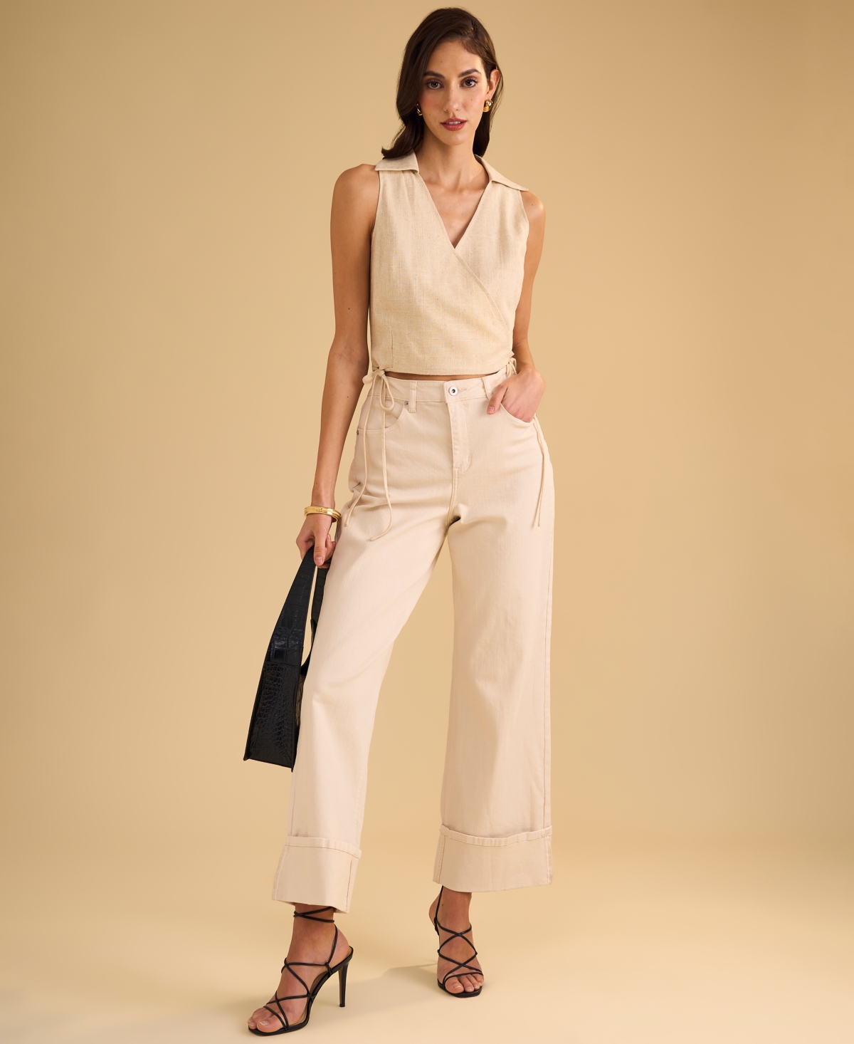 1.state Women's Collared Crossover Cropped Top In Natural