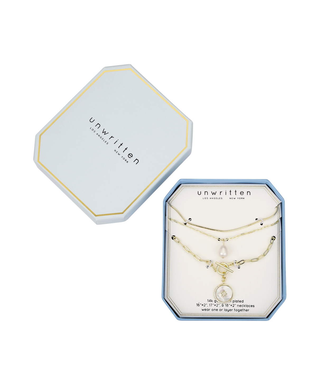 Unwritten Mother Of Pearl Star Paperclip Toggle Layered Necklace Set In Gold