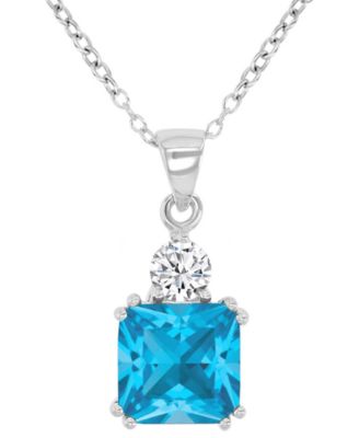 Blue & White Cubic Zirconia 18" Pendant Necklace in Sterling Silver