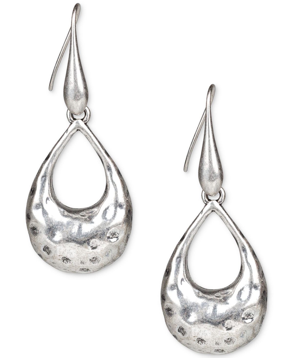 Guess Silver-Tone Open Tear-Shape Hammered Drop Earrings - Silver Ox