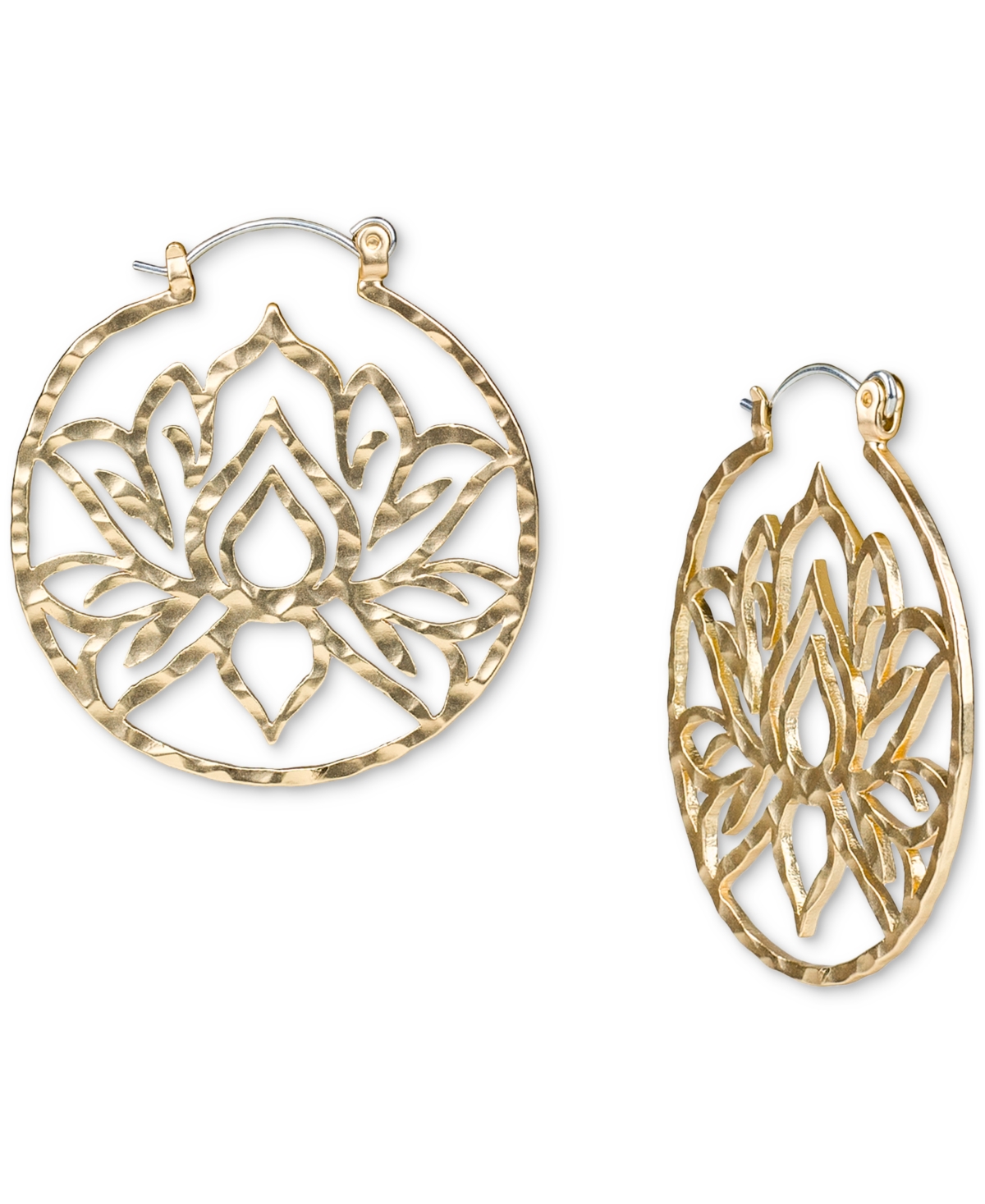Gold-Tone Lotus Flower Medium Hoop Earrings, 1.25" - Matte Gold