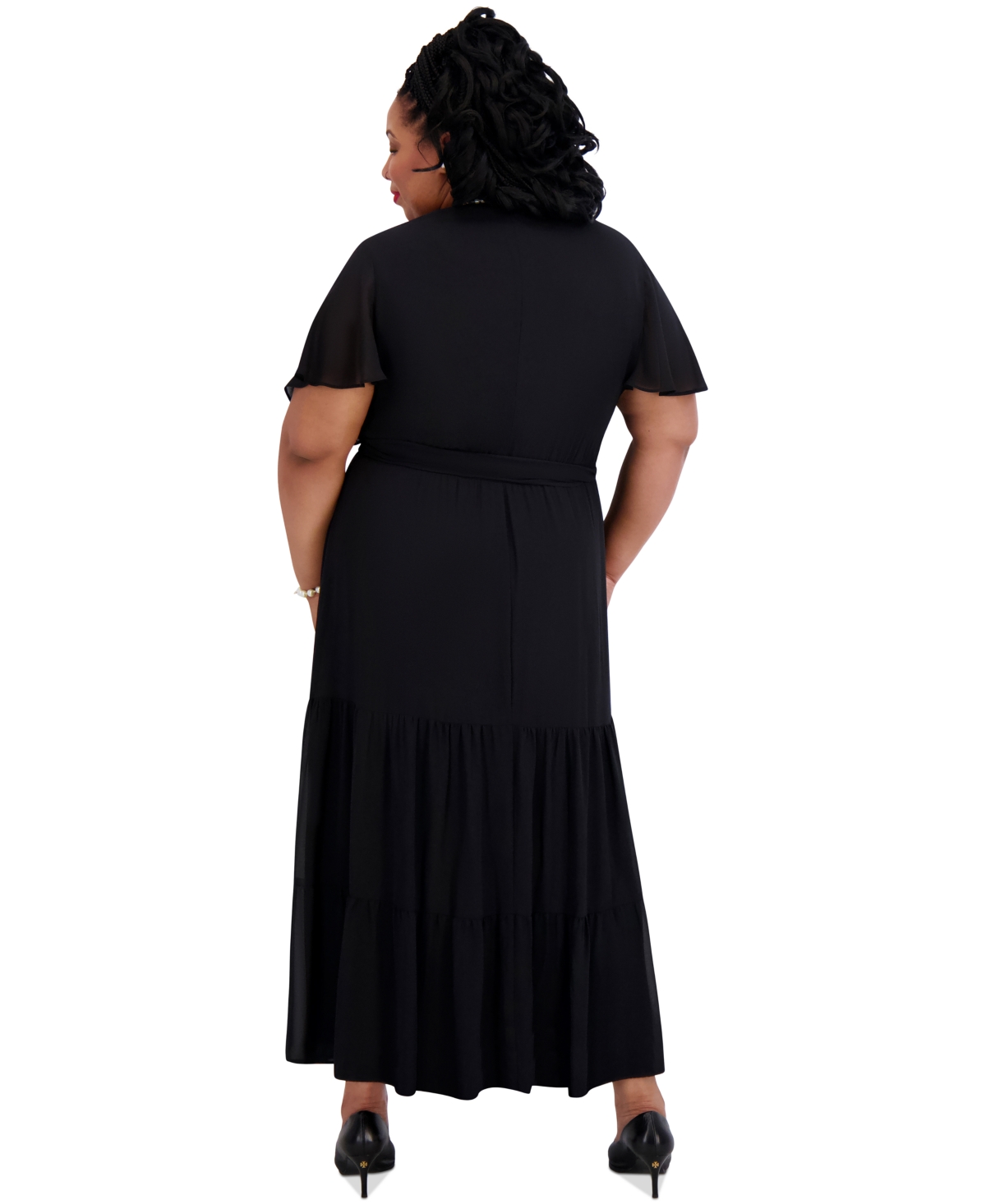 Kasper Women's V-neck Flutter-sleeve Maxi Dress, Regular & Plus Sizes In Black