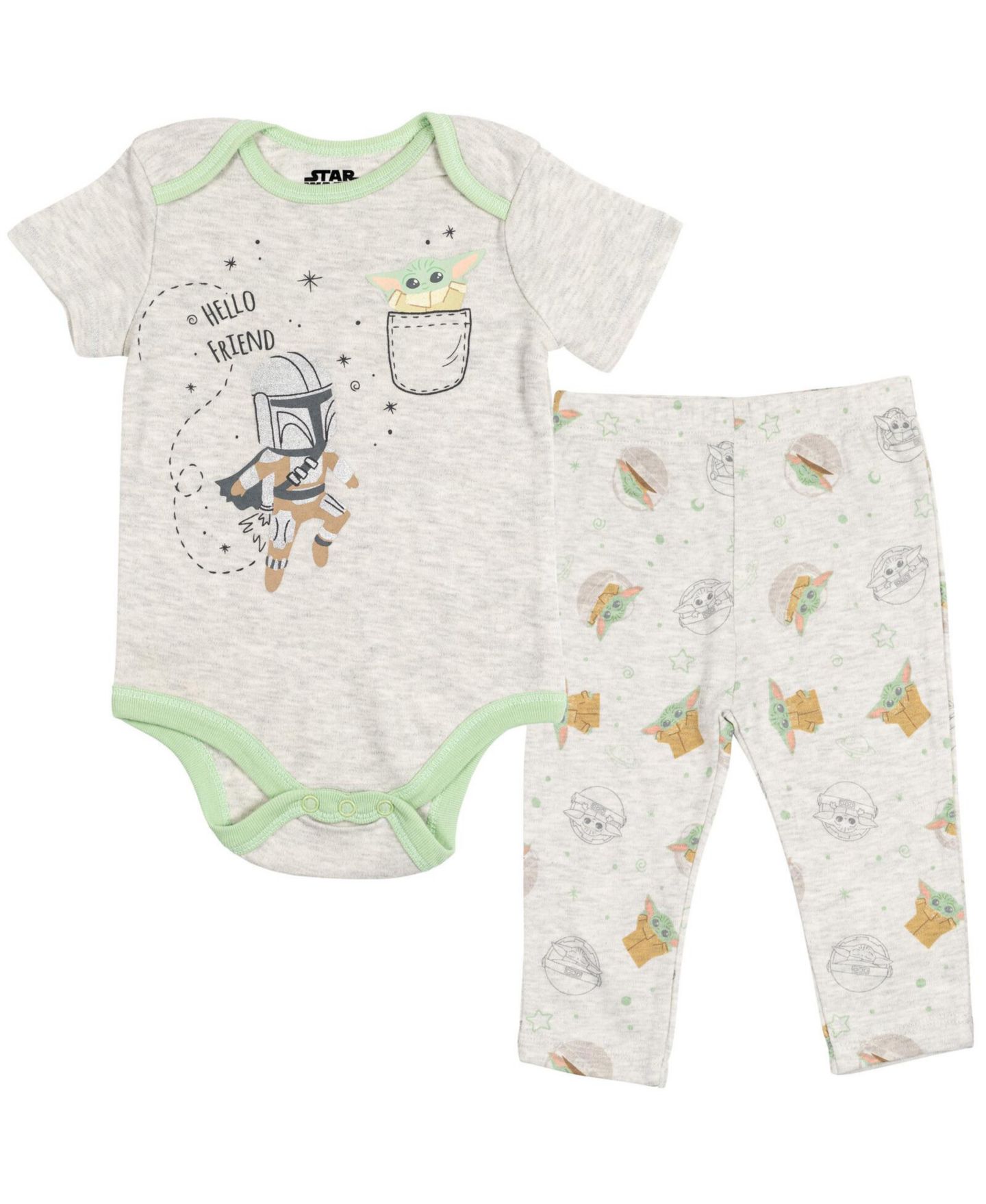 Комплекты The Mandalorian Star Wars Yoda Bodysuits Sleep N' Play Pants Hat and Bibs 8 Piece Outfit Set для мальчиков-малышей, цвет: Белый / Зелёный — фото 3