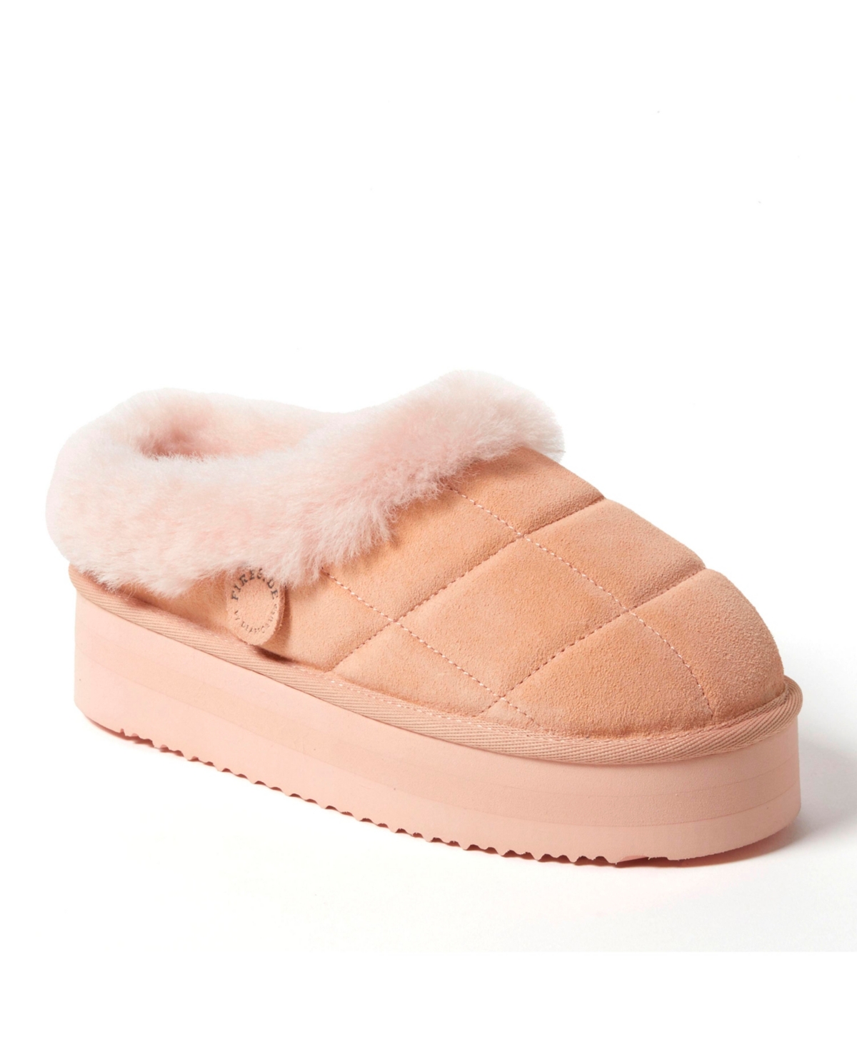 Fireside by Dearfoams Women's Bendigo Genuine Shearling Quilted Platform Clog Slipper - Peach dust