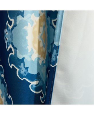 Liam Ogee Ikatt Damask Patterned Window Grommet Curtains Bedroom - Light Blocking Darkening Window Panels, Set of 2 (Navy Blue, 52 W x 96 L