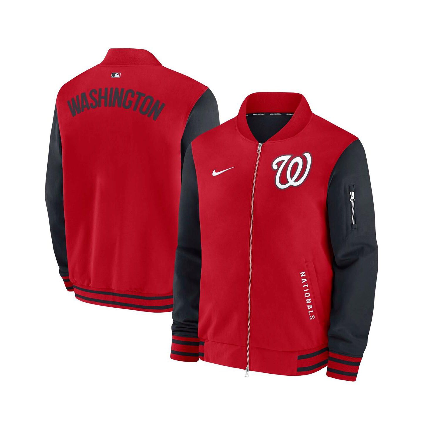 Мужская куртка Nike Red/Navy Washington Nationals Authentic Collection Dugout Full-Zip Bomber — фото 1