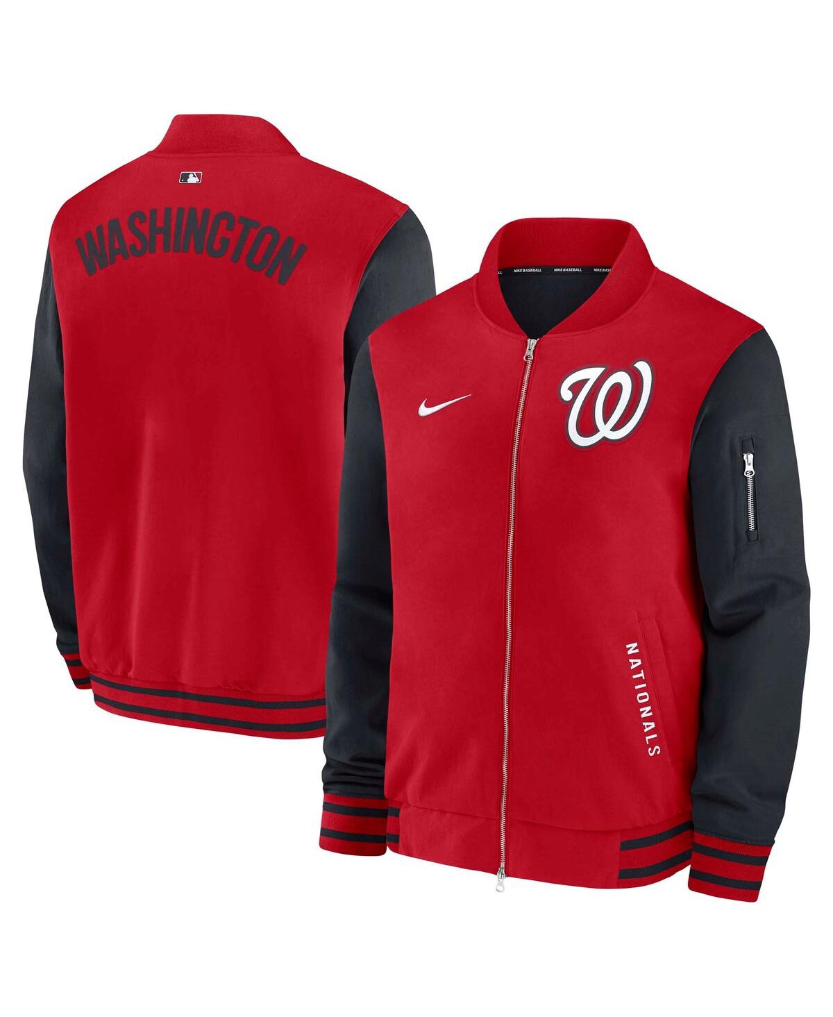 Men's Red/Navy Washington Nationals Authentic Collection Dugout Full-Zip Bomber Jacket - Red, Navy