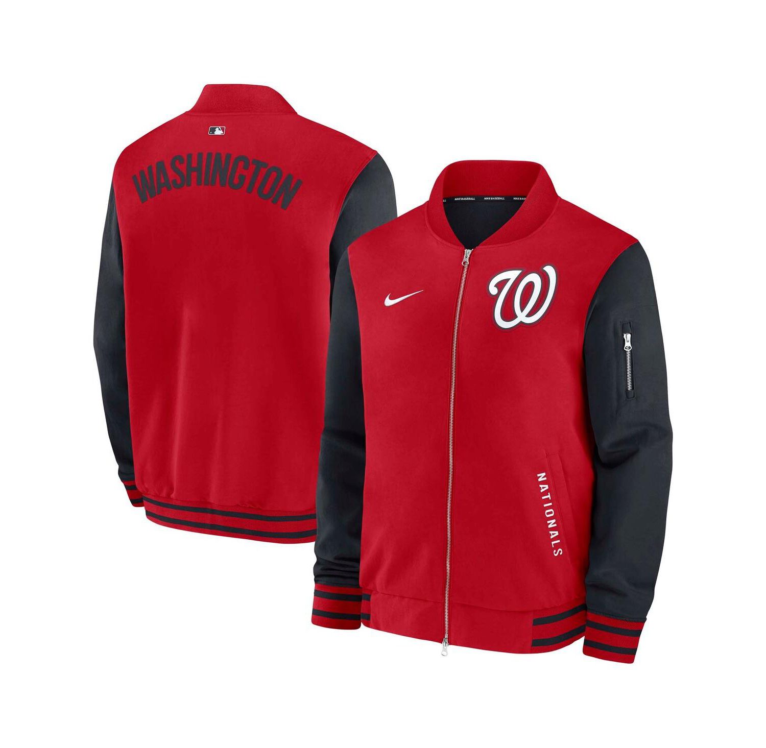 Men's Red/Navy Washington Nationals Authentic Collection Dugout Full-Zip Bomber Jacket