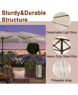 15 ft Solar LED Double Sided Twin Outdoor Patio Market Umbrella with Base Weight Included