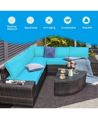 6PCS Rattan Furniture Sectional Sofa Set w/ Cushions