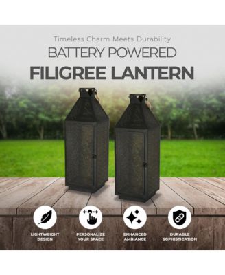 16 Inch Battery Powered 20 LED Filigree Lantern, 2 Pack