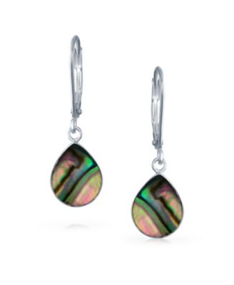 Geometric Iridescent Abalone Shell Teardrop Dangle Earrings Sterling Silver