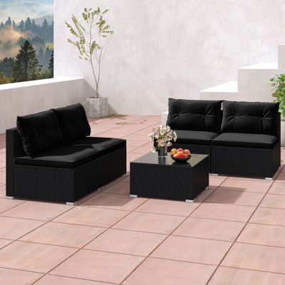 5 PCS Patio Furniture Set w/ Seat & Back Cushions Tempered Glass Tabletop