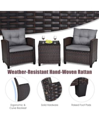 Set of 3 Rattan Furniture Set Patio Cushioned Conversation Set Sofa