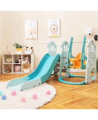 Toddler Slide and Swing Set  with Extra-long Slide Height Adjustable Swing Basketball Hoop and Climber