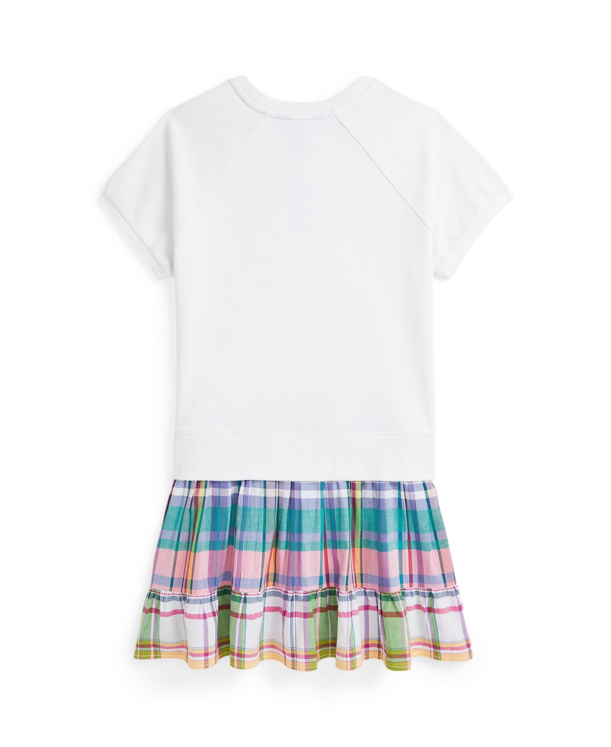 Polo Ralph Lauren Big Girls Big Pony Plaid-skirt Terry Dress In White,madras