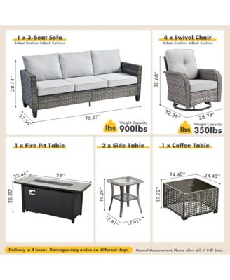 9 Piece Outdoor Patio Furniture with 3 Seat Sofa,All Weather Wicker Coversation Set with Swivel Rocking Chair,Balcony Sofa Set with Solar Nesting Tables and 54&#39;&#39; Fire Pit for Outside Porch Backyard Pool