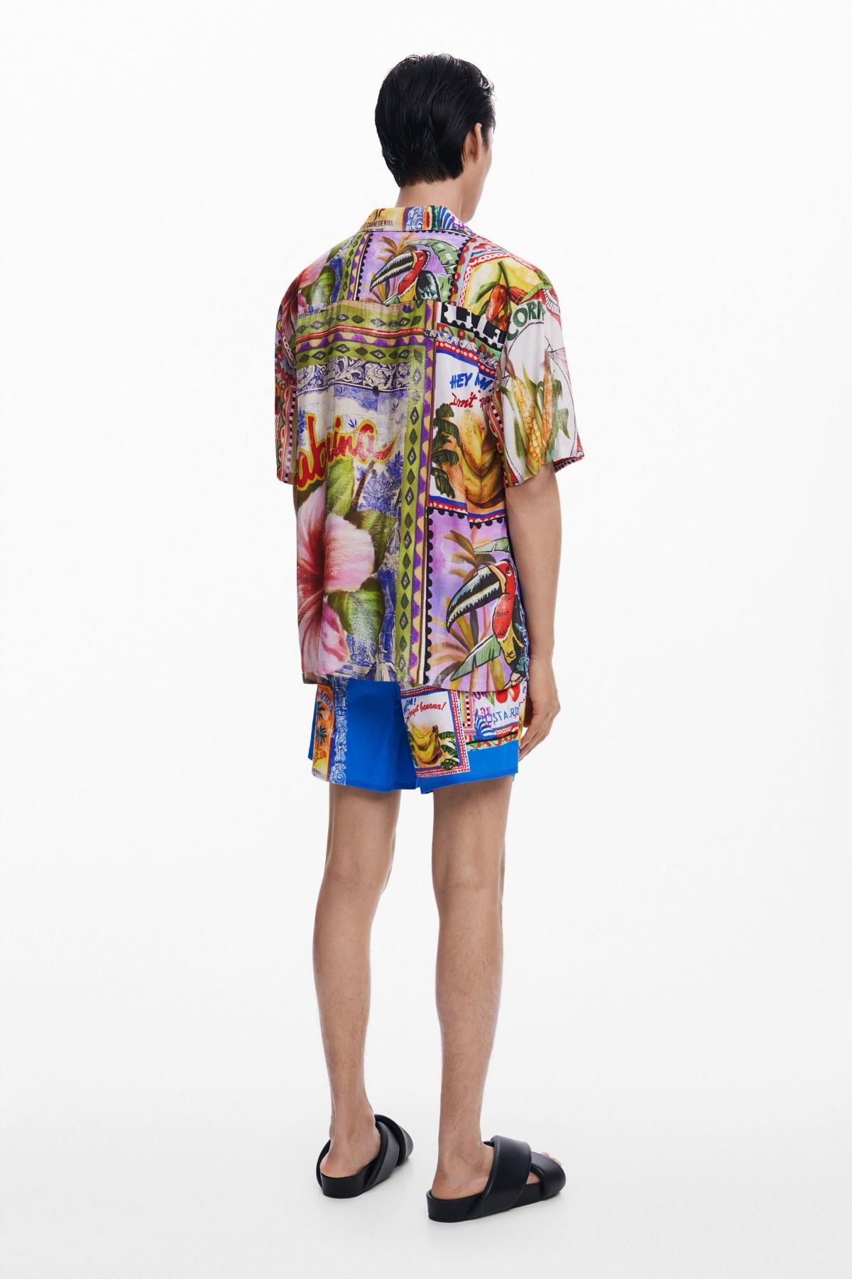 DESIGUAL MEN'S SHORT-SLEEVE POSTCARD SHIRT 