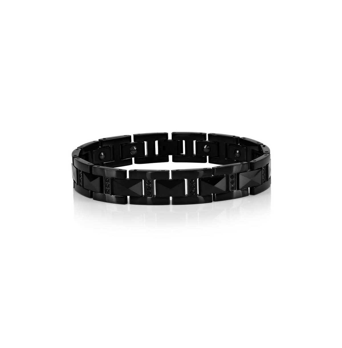 Magnetic Tungsten Link, Cz Bracelet - Black Plated - Black