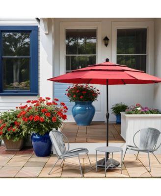 10 ft 3-Tier Outdoor Patio Market Umbrella with Double Air Vent and Push Button Tilt