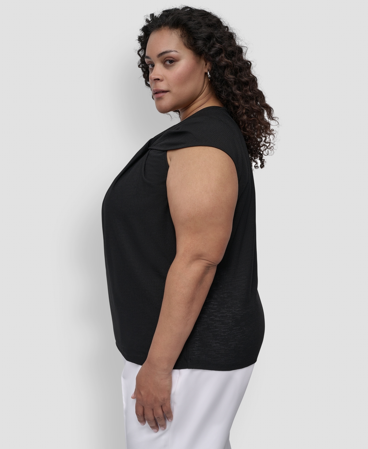 Dkny Plus Size Sleeveless Twisted-neck Knit Top In Black