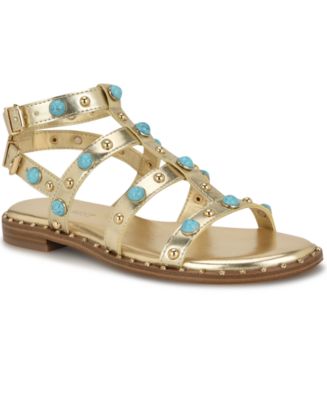 【NINE WEST】Mindela スタッズ グラディエーター サンダル Nine West Women's Mindela Embellished Flat Gladiator Sandals