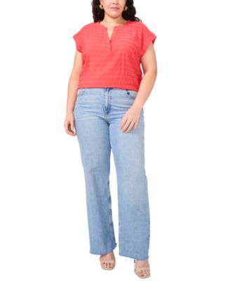 Plus Size Split-Neck Short-Sleeve Blouse