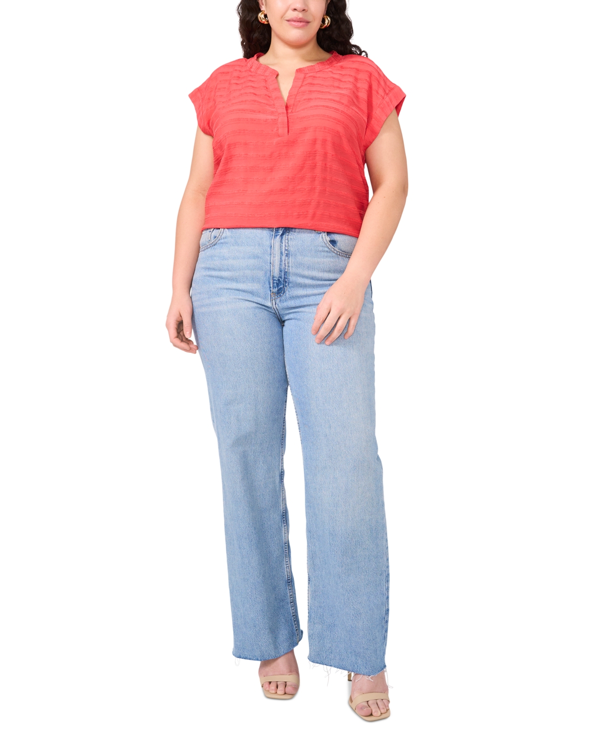 VINCE CAMUTO PLUS SIZE SPLIT-NECK SHORT-SLEEVE BLOUSE 