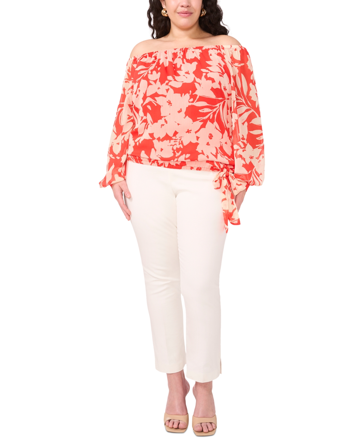 Shop Vince Camuto Plus Size Off-the-shoulder Long-sleeve Blouse In Cayenne