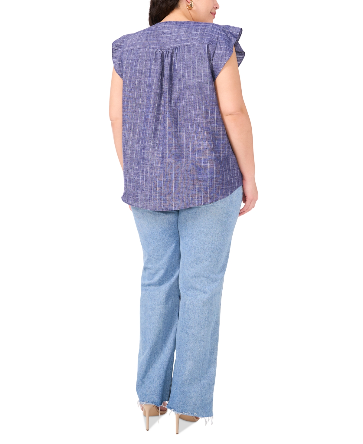 Shop Vince Camuto Plus Size V-neck Ruffle Sleeve Blouse In Cool Waters