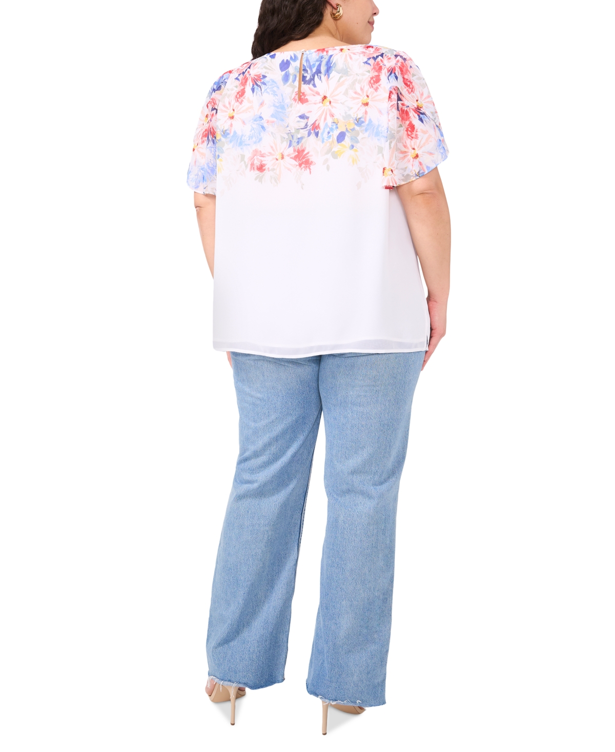 VINCE CAMUTO PLUS SIZE PRINTED TULIP-SLEEVE BLOUSE 