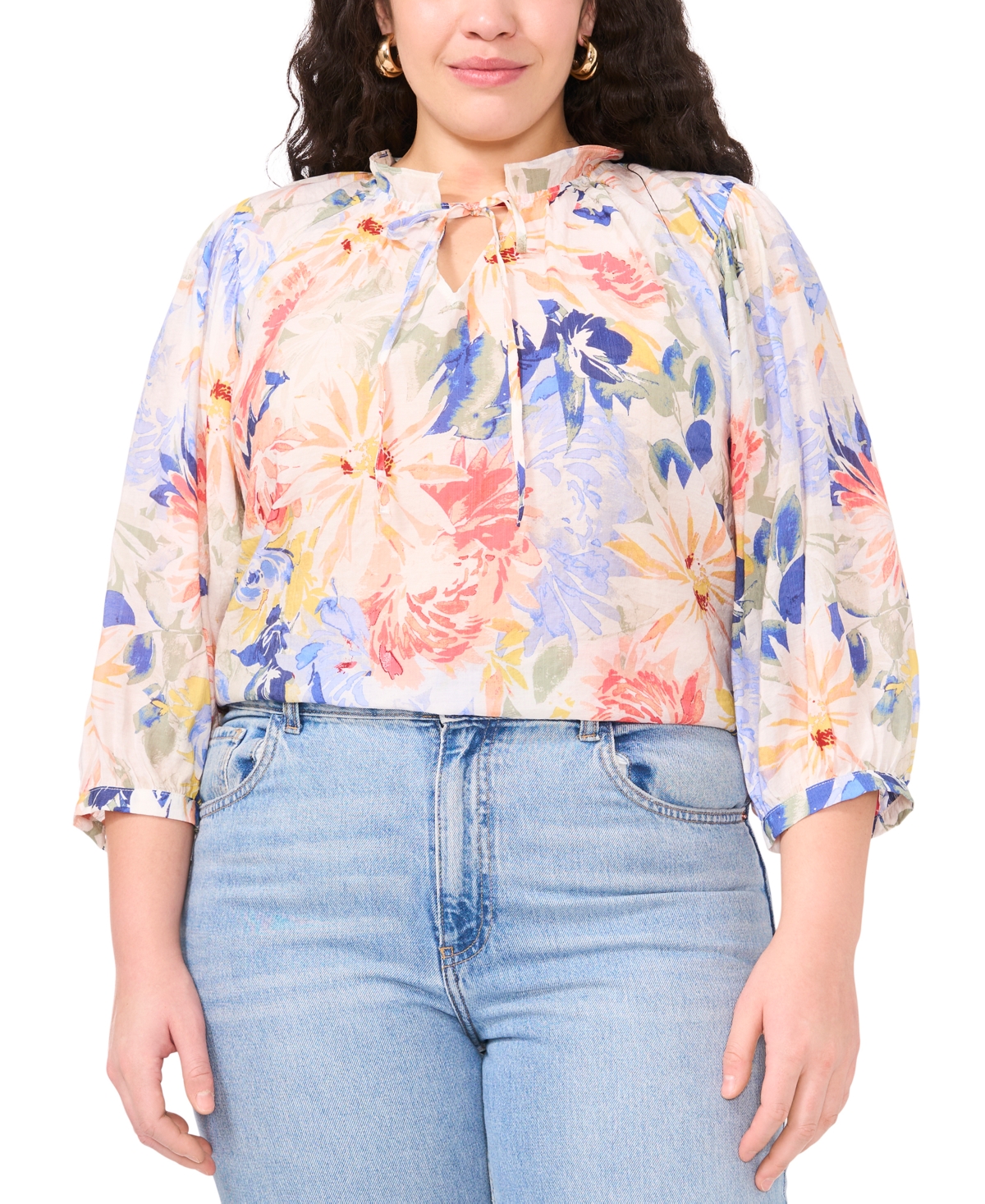 VINCE CAMUTO PLUS SIZE RUFFLE-NECK PEASANT TOP 