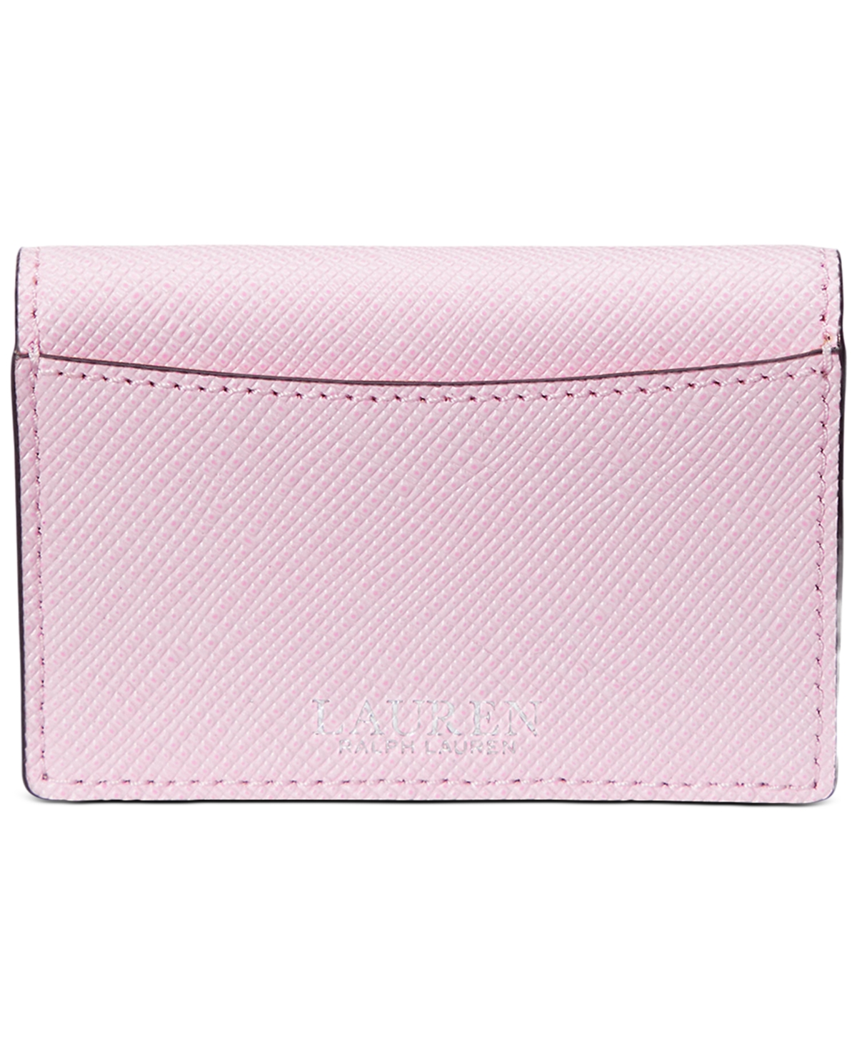 Ralph Lauren Crosshatch Leather Small Flap Card Case In Hint Of Pink