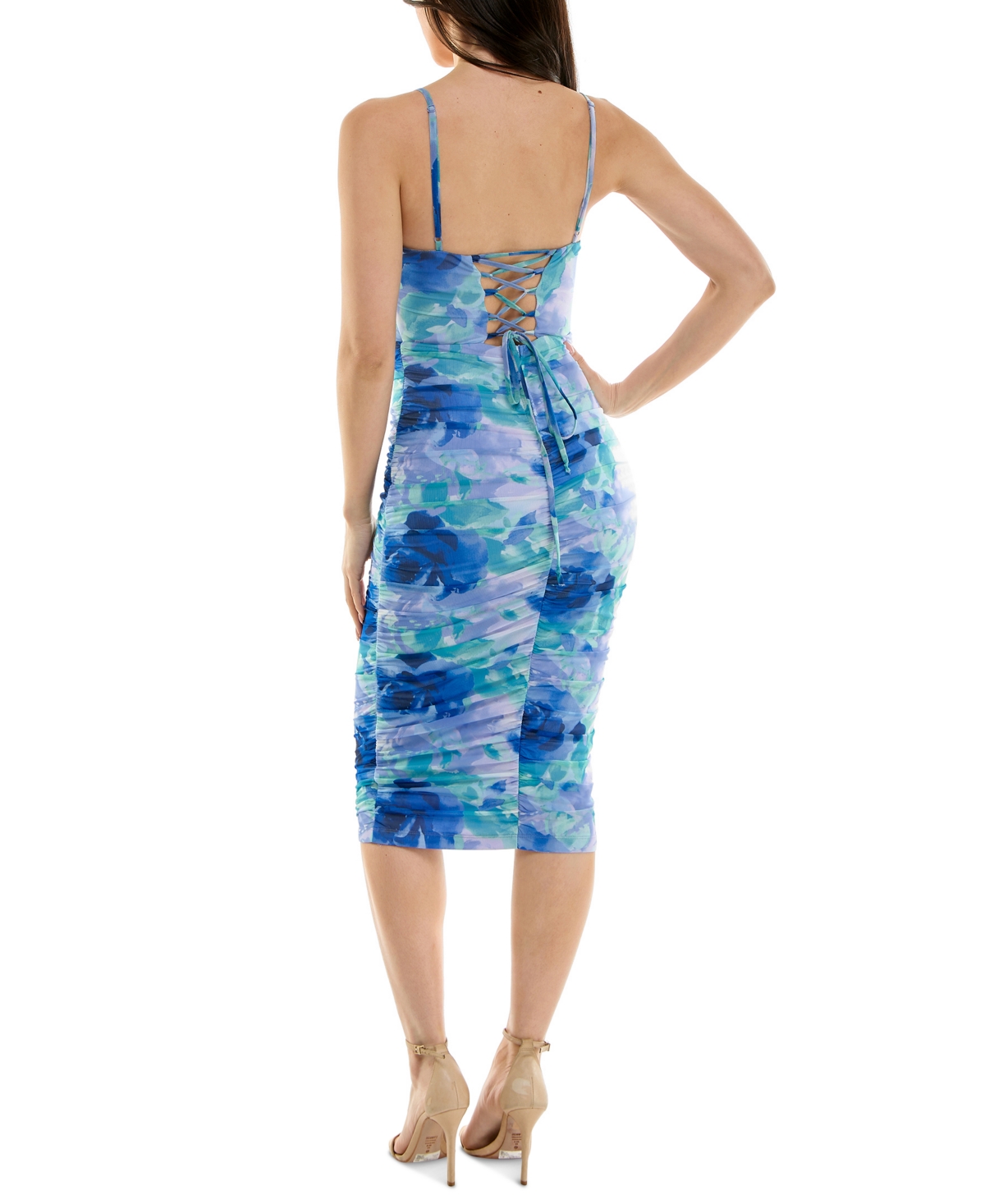 Emerald Sundae Juniors' Cutout Corset Lace-up-back Dress In Blue Multi