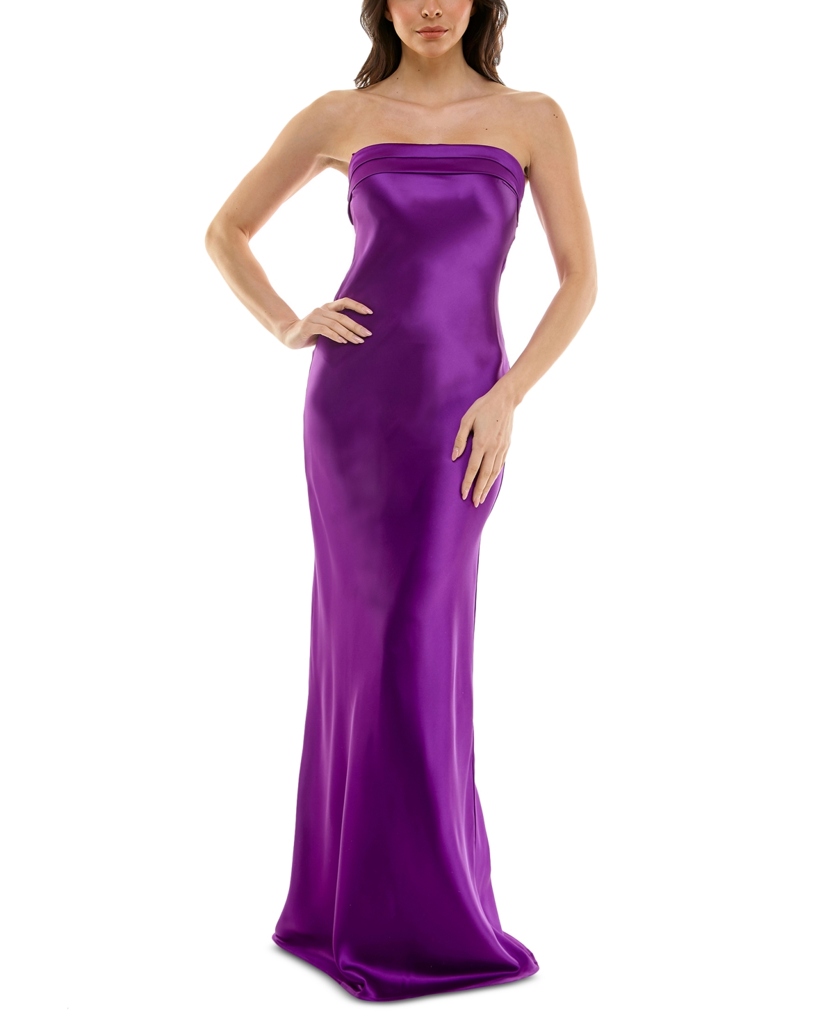 KATIA RAE JUNIORS' STRAPLESS DRAPE-BACK SATIN GOWN, CREATED FOR MACY'S 