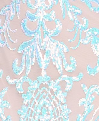 Juniors' Lace-Up-Back Sequin Mesh Gown