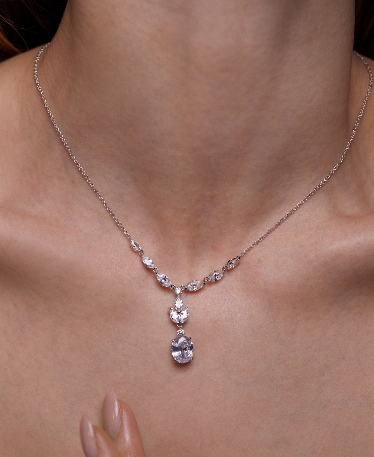 Eliot Danori Silver-tone Cubic Zirconia Lariat Necklace, 16" + 2" Extender, Exclusively At Macy's In Rhodium