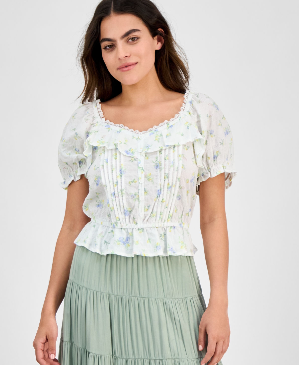 Petite Floral-Print Ruffled Blouse, Exclusively at Macy's - White Floral