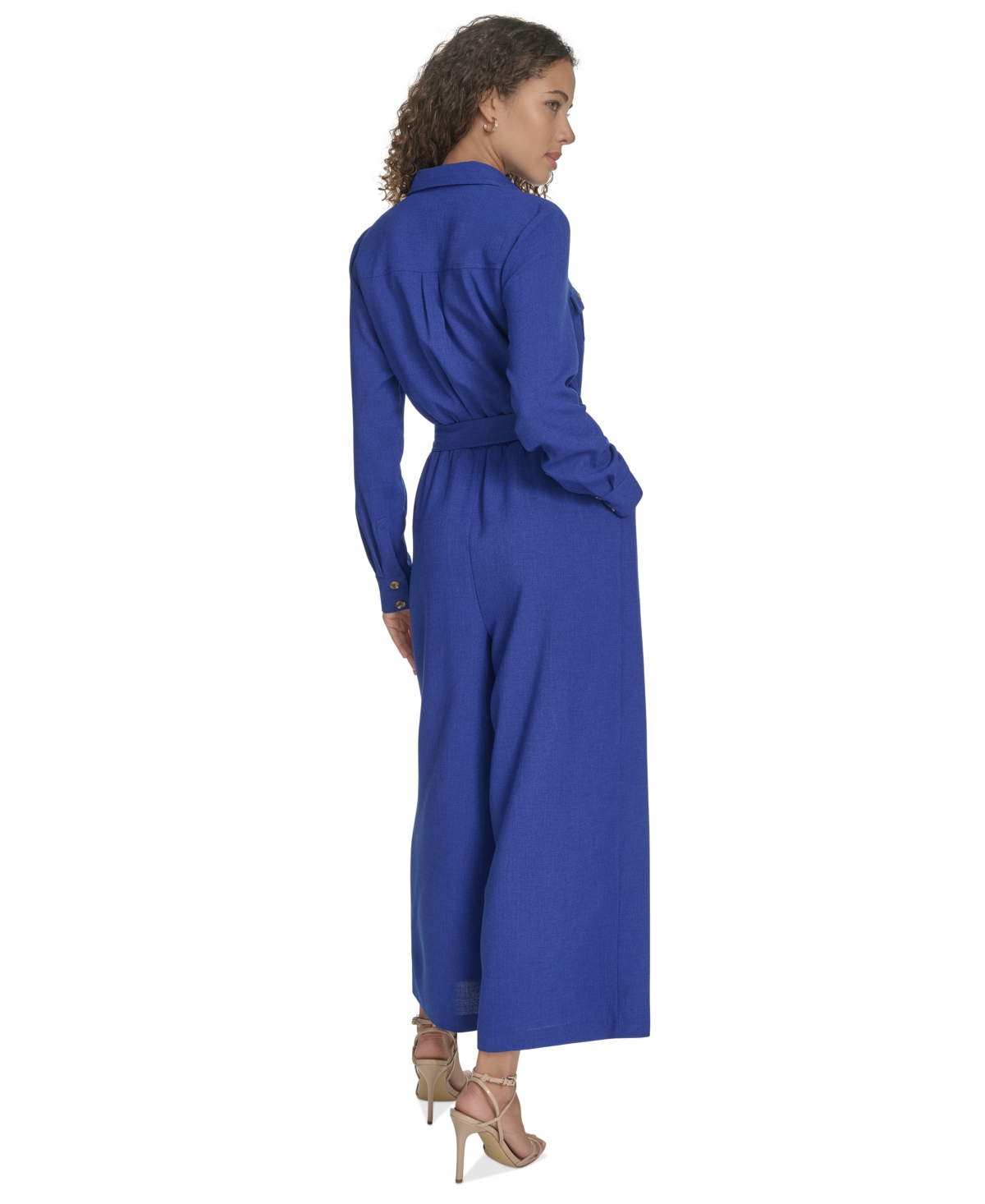 Calvin Klein Women's Long-sleeve Tie-waist Jumpsuit In Ultramarine
