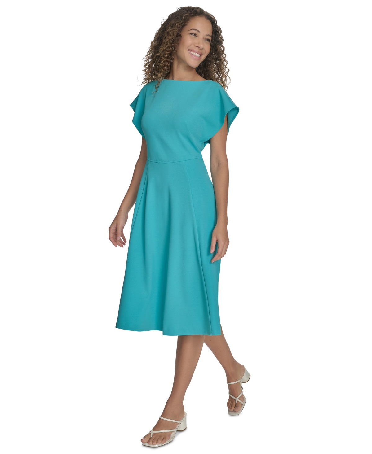 Calvin Klein Women's Flutter-sleeve A-line Midi Dress In Lake