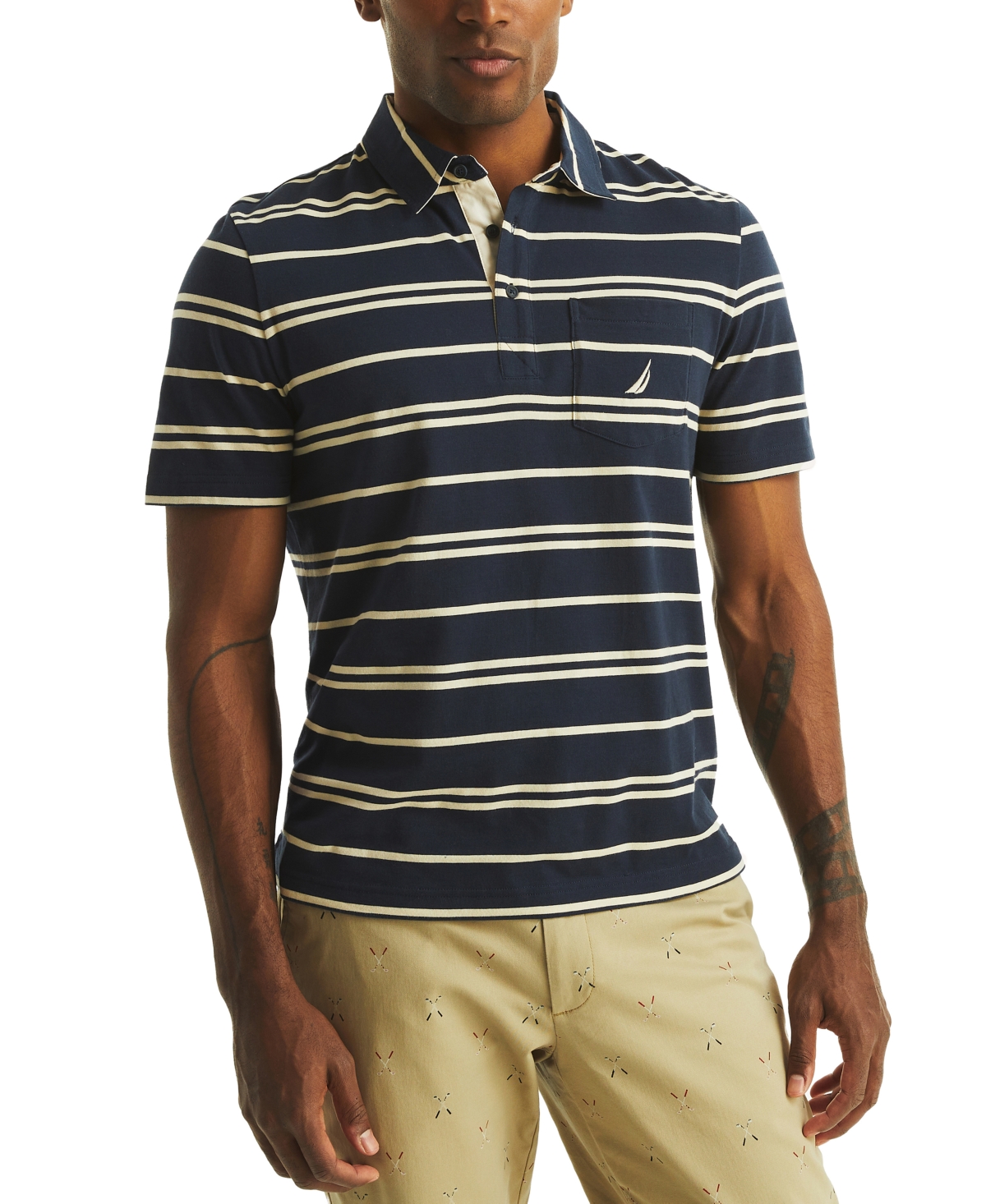 Men's Short Sleeve Striped Polo Shirt - Navy Seas
