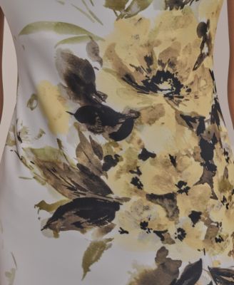 knee length dresses for ladies Donna Karan Women's Sleeveless Floral Midi Sheath Dress in Chocolate Plum Multi main image 1