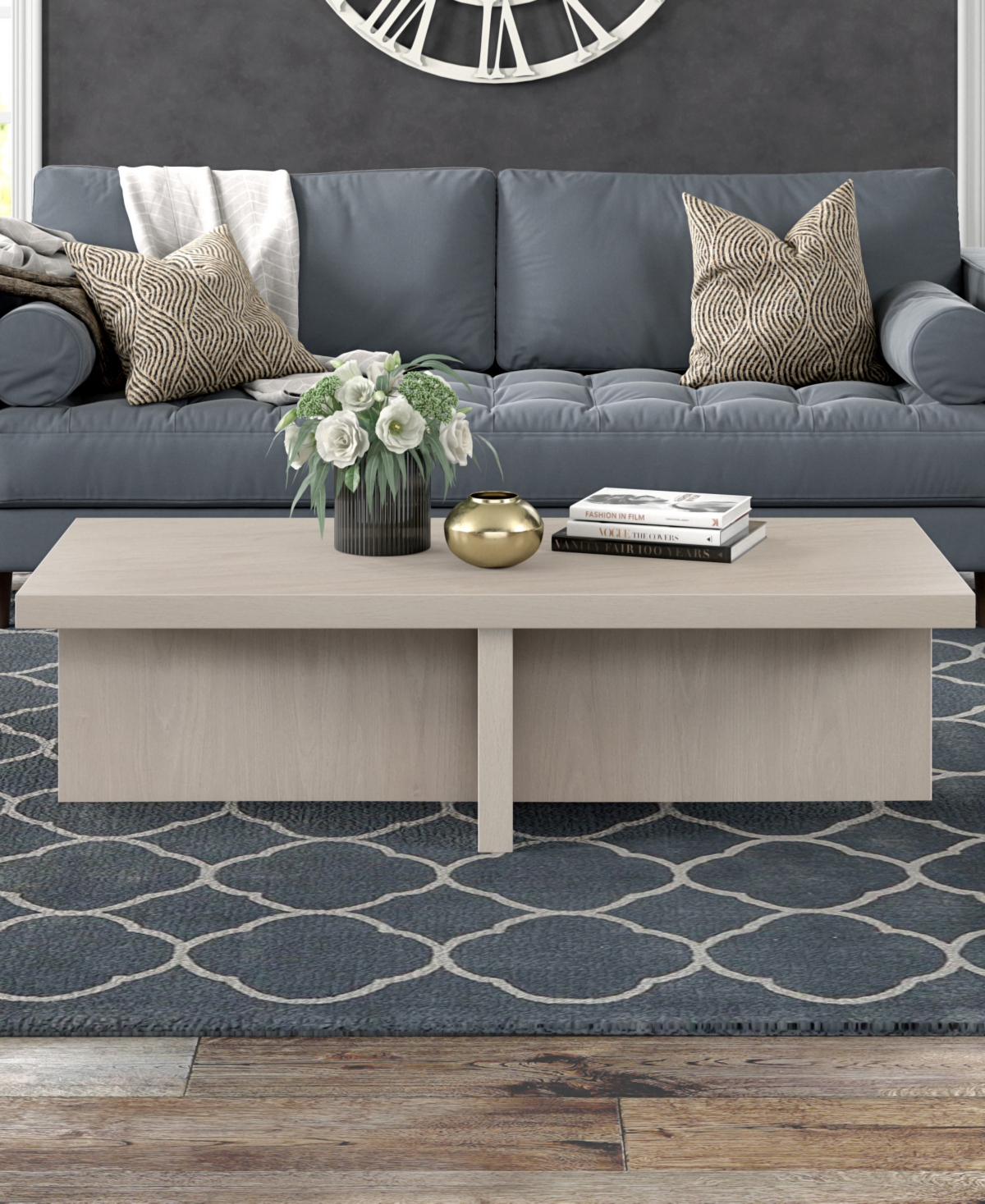 Hudson & Canal 54" Elna Wide Rectangular Coffee Table In Alder White