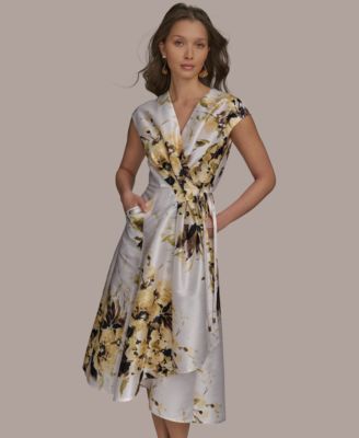 Donna Karan New York Women's Floral Faux-Wrap Midi Dress - Macy's