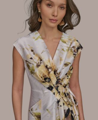【Donna Karan New York】Petite Printed Faux-Wrap Midi Dress Donna Karan New York Women's Floral Faux-Wrap Midi Dress