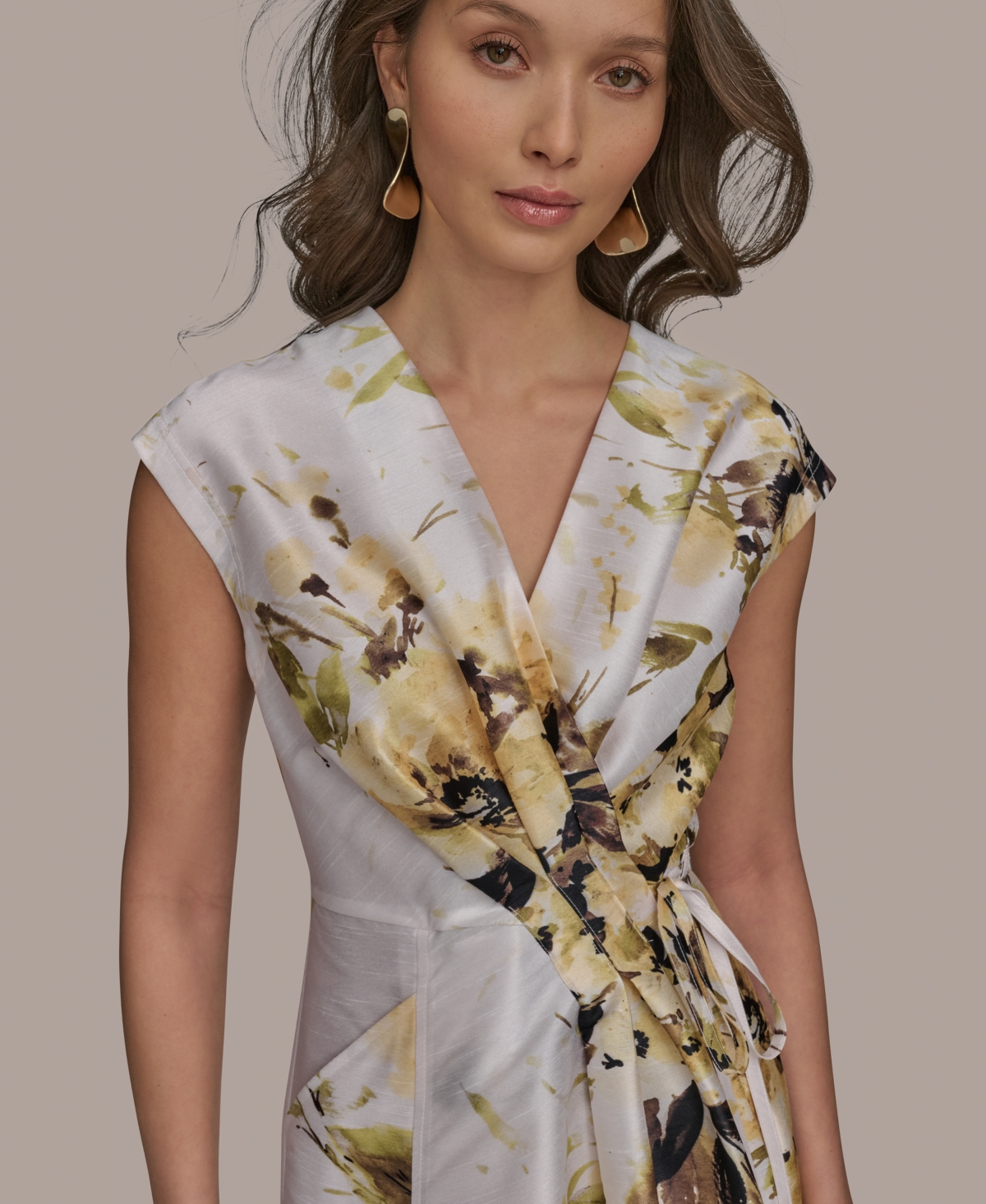 Donna Karan New York Floral Tiered Wrap Dress In Limoncello Multi